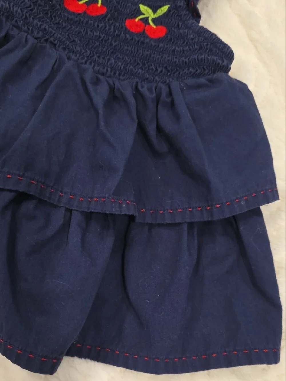 Gymboree Navy Dress with Red Cherry Embroidery